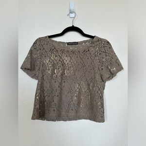 Happiness In the Present | brown and Gold Crop Top | Small
